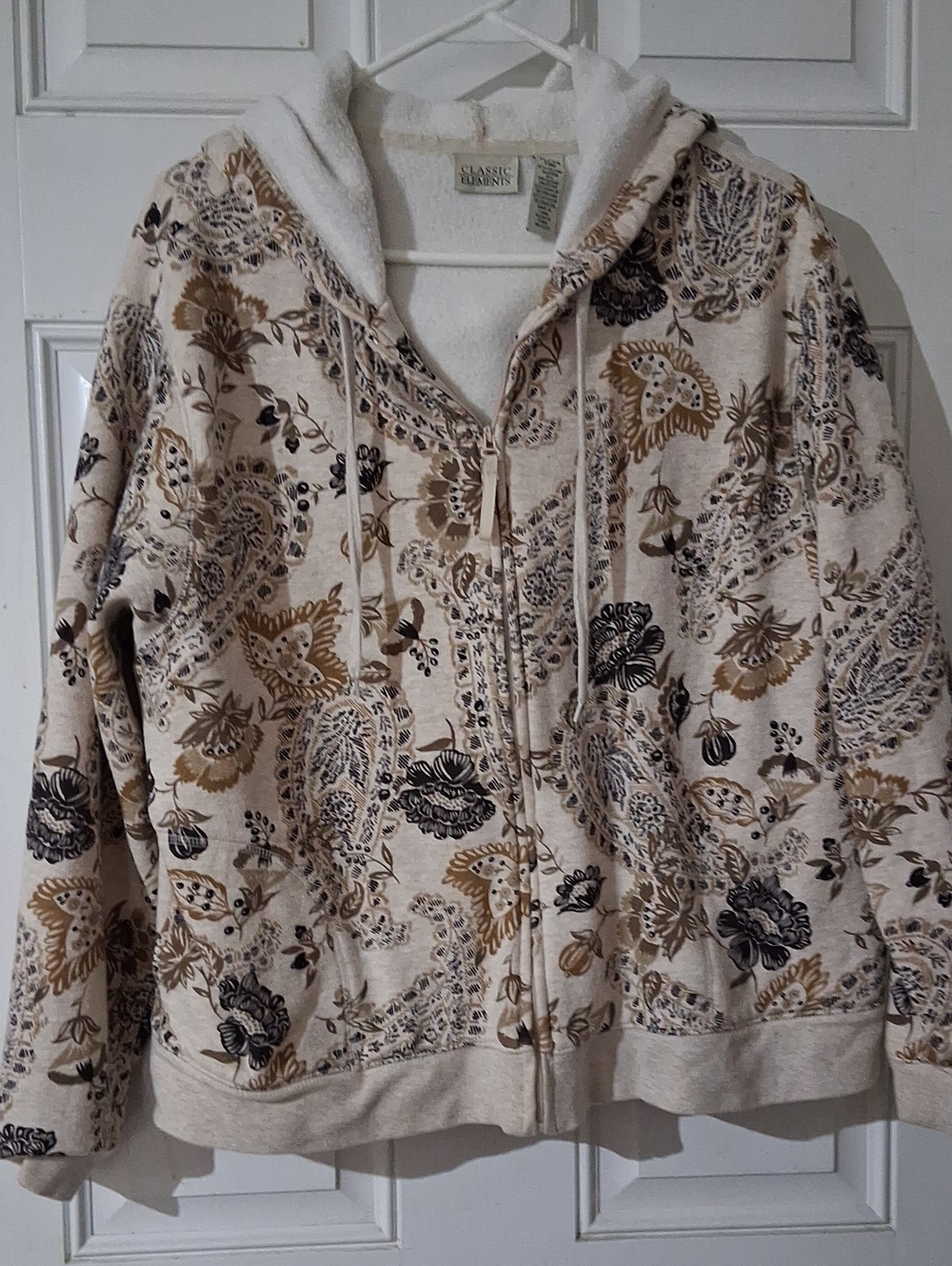 Classic Elements Cream Zip-Up Hooded Jacket with Brown & Black Paisley